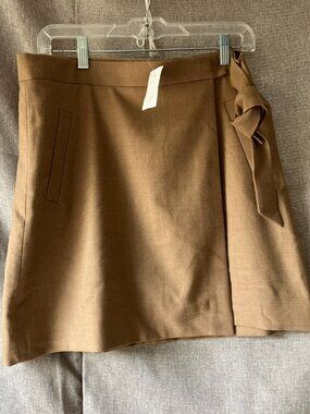NWT J CREW Wrap Skirt Women's Walnut Double-Serge Wool Blend Flannel Sz 6